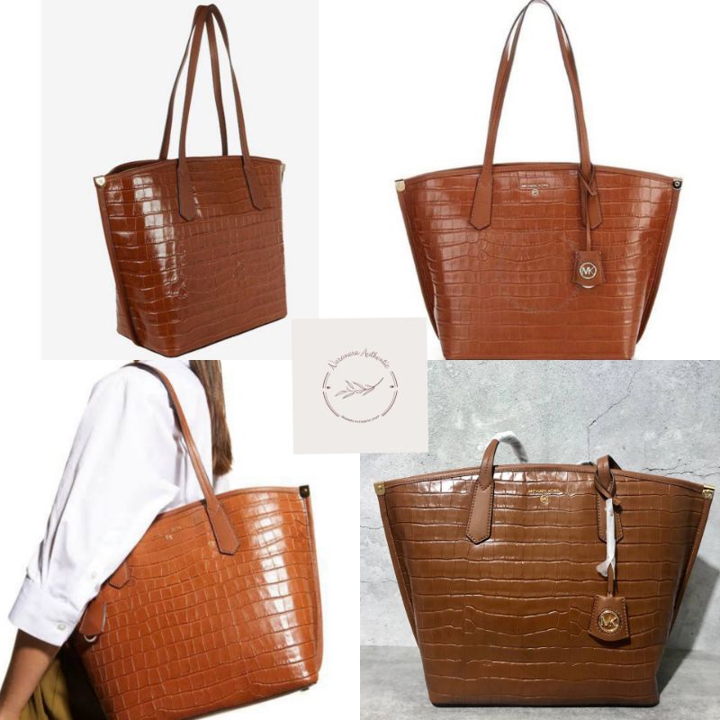 MK Jane Large Tote Embossed Chessnut/MK bag authentic/tas MK ori