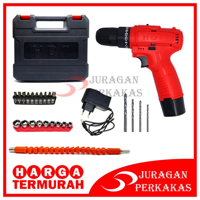 HDT CDD 405 1 BATERAI BOR CORDLESS DRILL SET 12V MESIN BOR TANGAN CAS