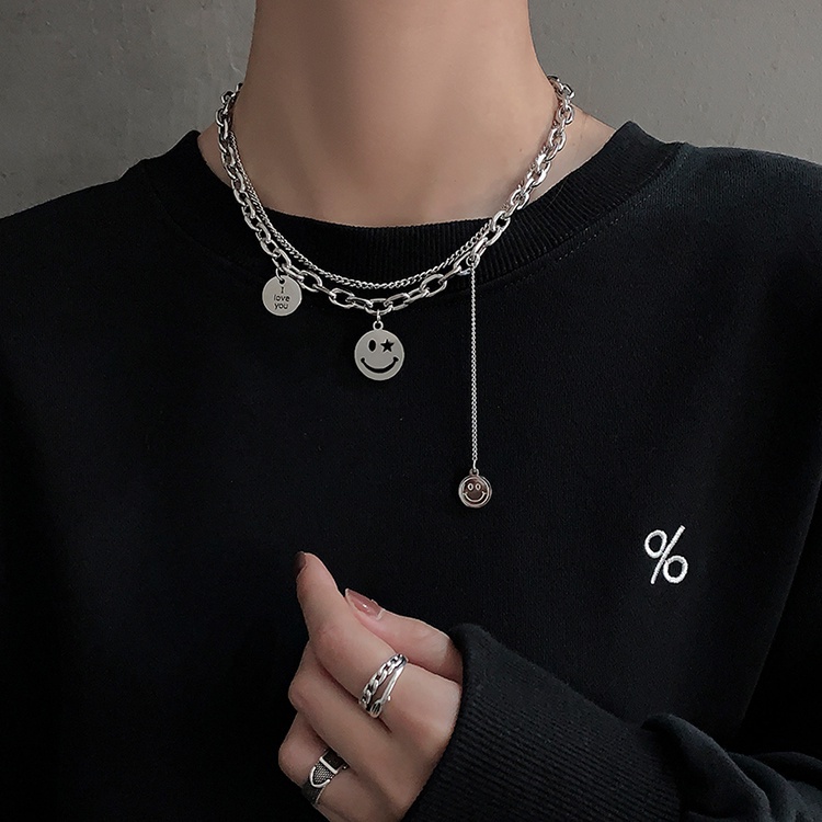 Smiley Necklace Accessories Clavicle Chain Trendy Hip Hop Personality