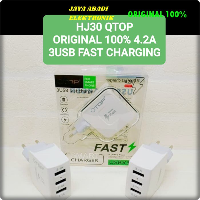 J52 ORIGINAL QTOP KEPALA BATOK 4.2A USB SUPER FAST CHARGING FLASH CAS CASAN ADAPTOR TRAVER ADAPTER CEPAT CHARGE ANDRPIT ANDROIT HANDPHONE ADAPTER TC QC QUALLCOMM UNIVERSAL MULTI ORIGINAL BISA CAS 3 HANDPHONE SEKALIGUS JADI LEBIH PRAKTIS DAN EFESIEN