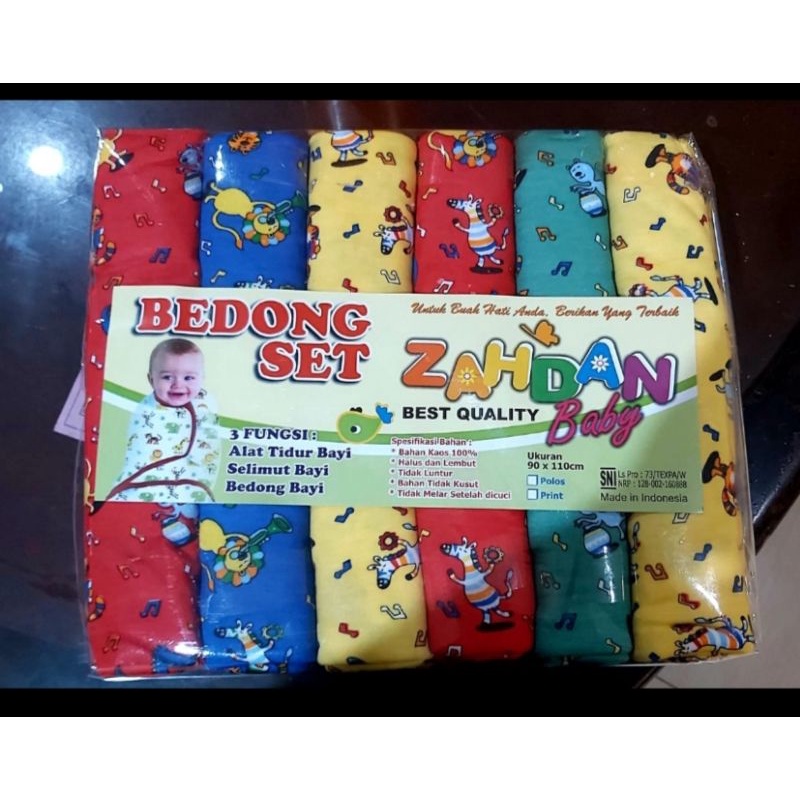 setengah lusin bedong zahdan warna motif print 110x90