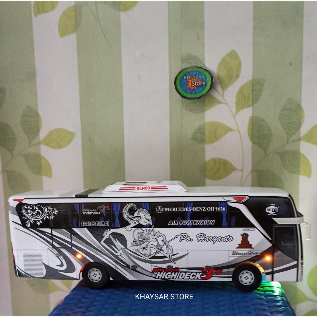 Miniatur bus bis shd HARYANTO LIVERY RAMA SINTA PUTIH plus lampu