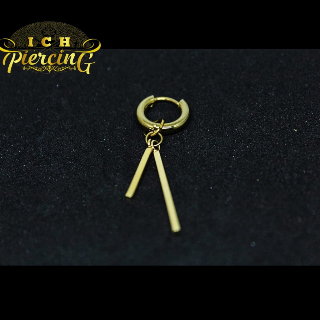 anting hoop batang kotak double/  anting tindik korea variasi gold silver