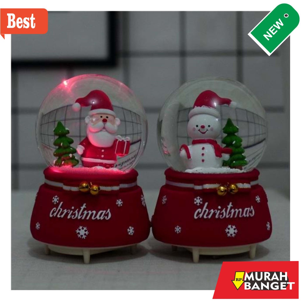 Boneka lucu terbaru- Kotak musik natal bola kristal salju natal santa boneka salju musik lampu natal