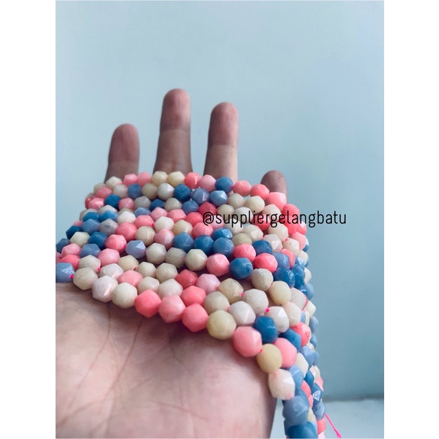 batu faceted hexagon Stone 8mm candy agate blue peach pink soft pale