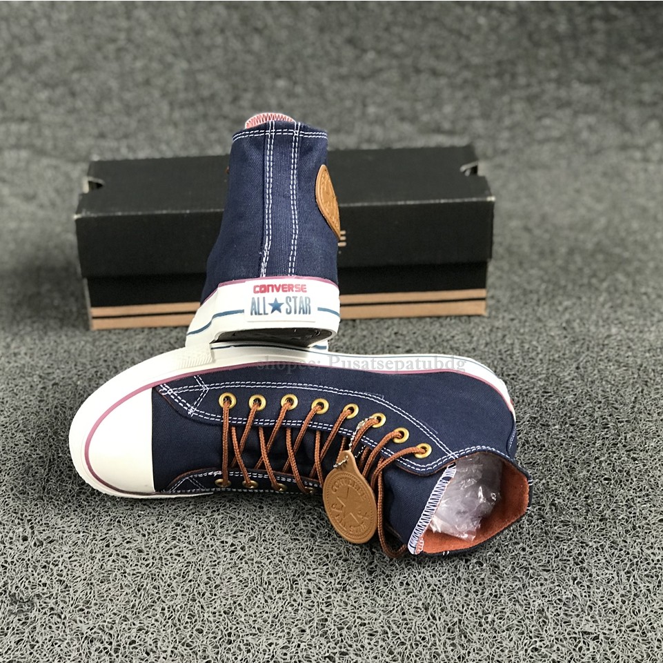 (BAYAR DITEMPAT) Converse Premium Tali Tan High Navy