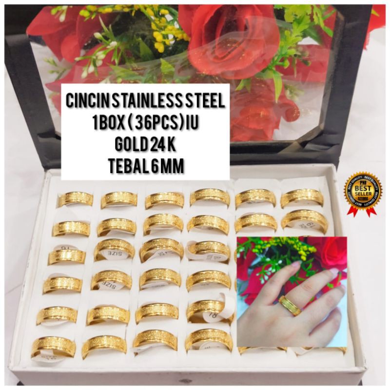 NEW GROSIR (1 BOX 36pcs ) CINCIN STEENLESS STEELSERIES WARNA GOLD