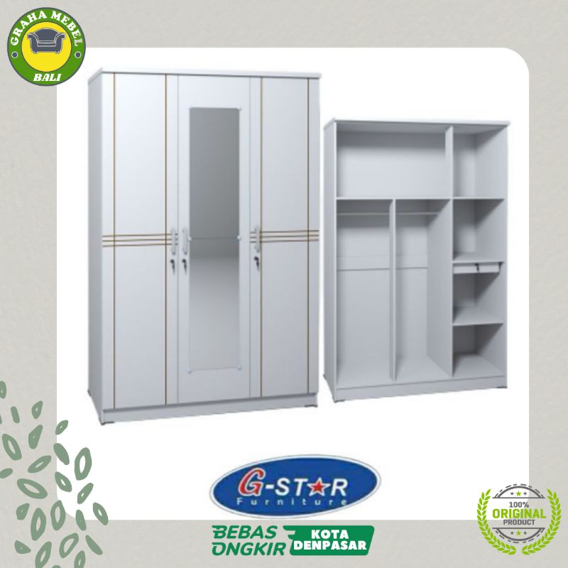 GRAHA MEBEL FURNITURE / GSTAR LCB/R LILY FW / LEMARI PAKAIAN 3 PINTU / CERMIN BESAR KUAT KOKOH PUTIH