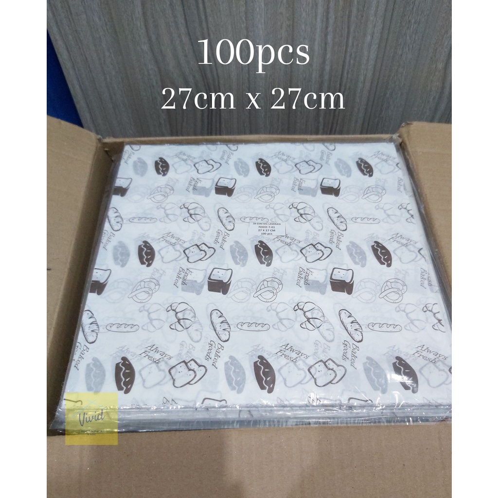Kertas Bungkus Motif - Kertas Nasi / Burger - 27 CM x 27 CM Food Wrapper 27x27 cm (100 pcs)