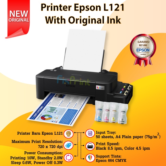 Printer Epsn L121 L-121 Ink Tank With Tinta 664 New Oriignal