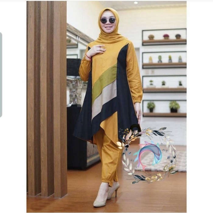 Baju Setelan Kekinian Wanita Muslim Nabtik Real Pic Rayon Viscose KZ298 Setelan Combi Marina - Musta
