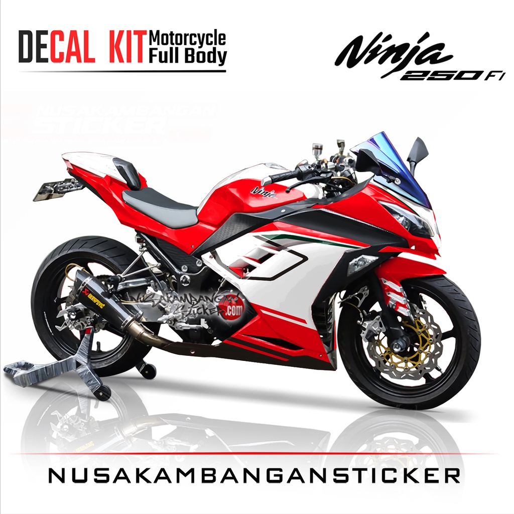 Stiker Decal Motor Kawasaki Ninja 250 fi Full Body Merah Putih New Grafis Racing Team Sticker Varias