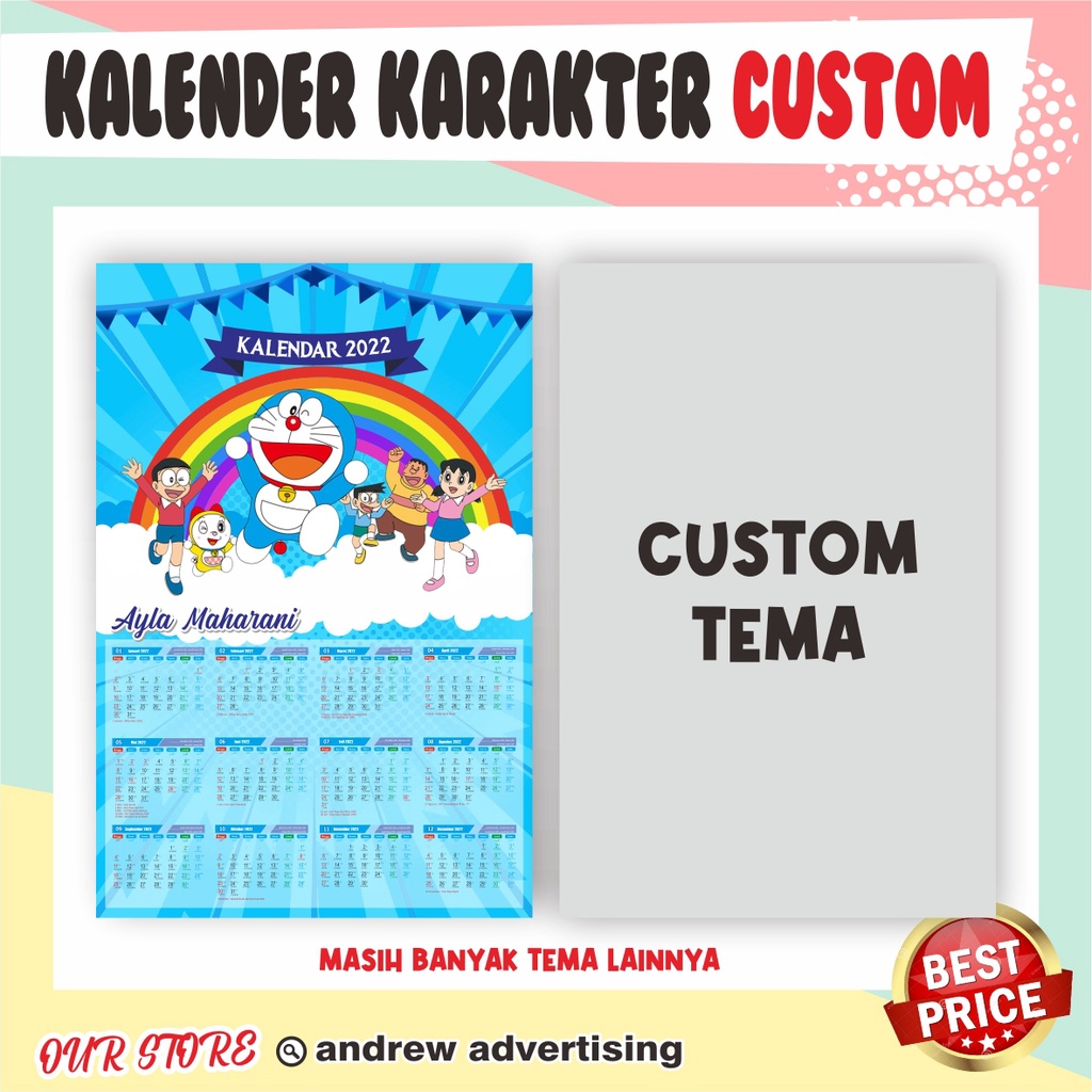 Kalender Poster Custom Karakter Anak Ukuran A3