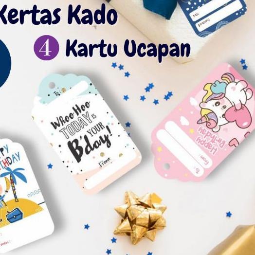 

♩ Kertas Kado + Pita + Hang Tag + Kartu Ucapan | Kado Ulang Tahun Dan Wedding | Gift Set ➨