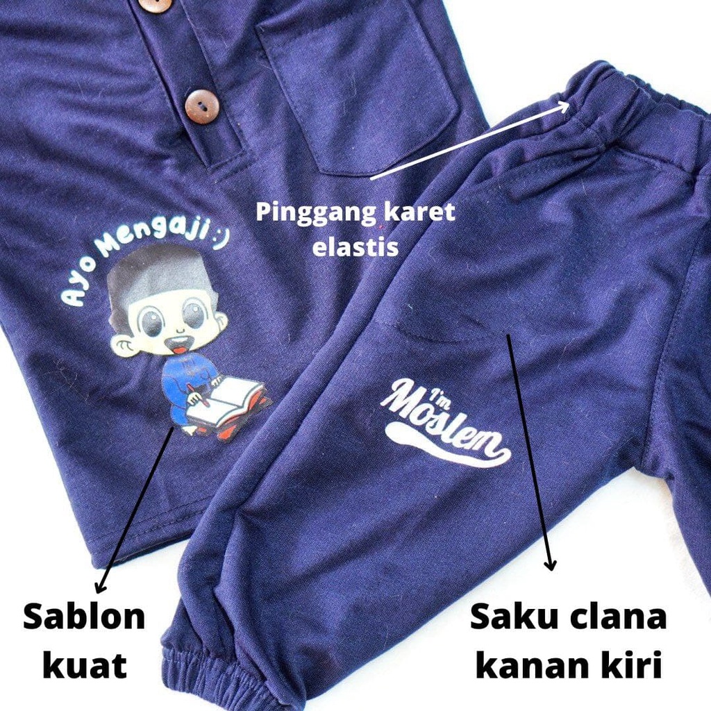 KIANO SET CELANA PANJANG AYO MENGAJI / BAJU ANAK SET UNISEX-1