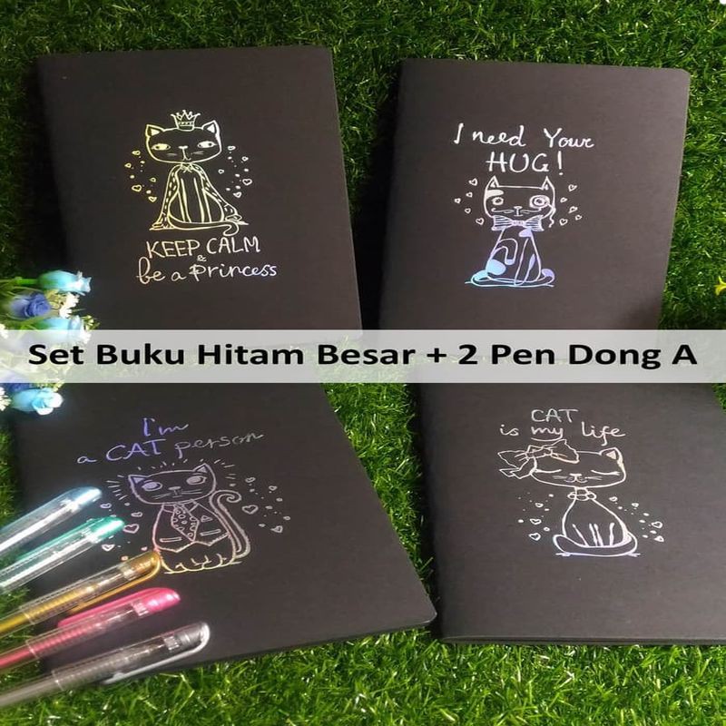 

SET : 1 Buku Tulis Hitam Uk L + 2 Pulpen Dong-A Gel Metallic CAT