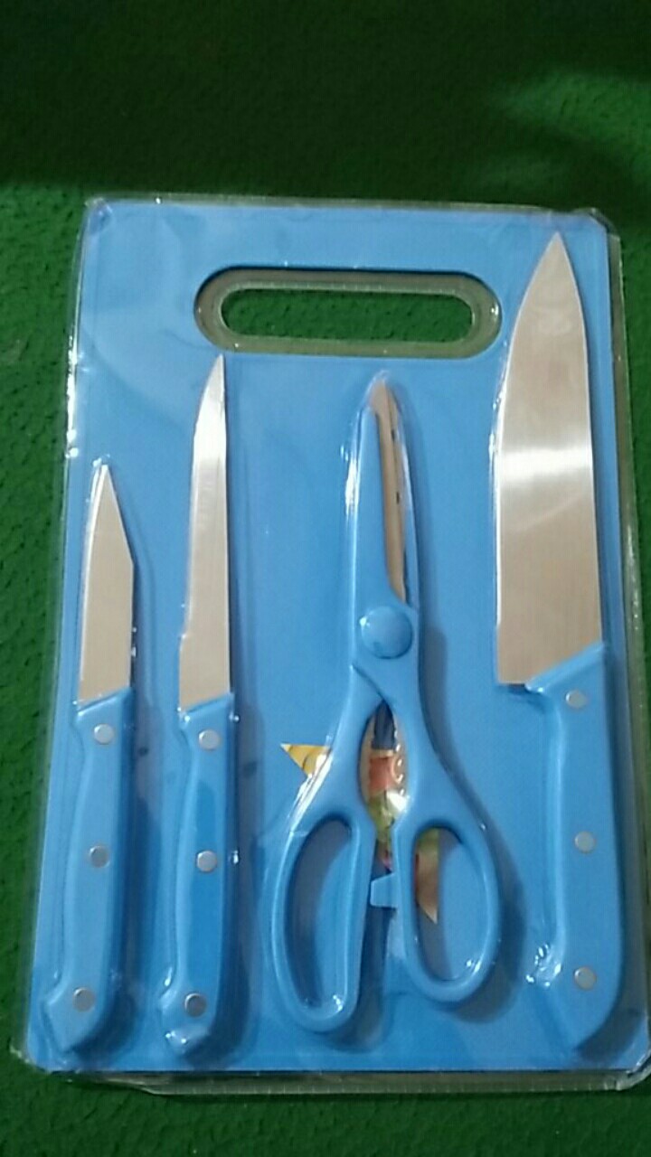 [220 Gram] Pisau Set Talenan 5in1 - Talenan - Pisau Daging - Kupas Buah - Roti - Gunting