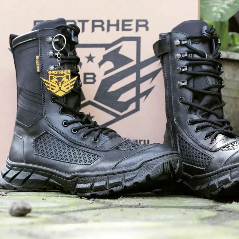 Sepatu PDL Tactical Boot Sarang Tawon Pdl Kulit Tni Polri Kordura Anti Air Resleting Merk Brotrher Saga