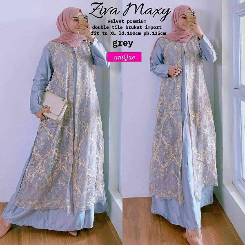 Zira Maxy, GAMIS WANITA MUSLIM CANTIK FIT XL BAHAN VELVET PREMIUM DOUBLE TILE BROCADE IMPORT LD 100 OOTD MODIS