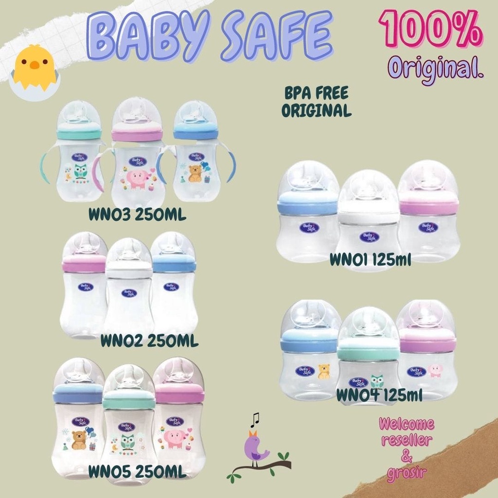 Botol Susu Bayi Baby Safe WN001 / WN002 / WN04 / WN05 / WN06  Wide Neck Bottle Botol 125ml / 250ml / WNS01 WNS02 BOTOL SUSU WIDE NECK MOTIF