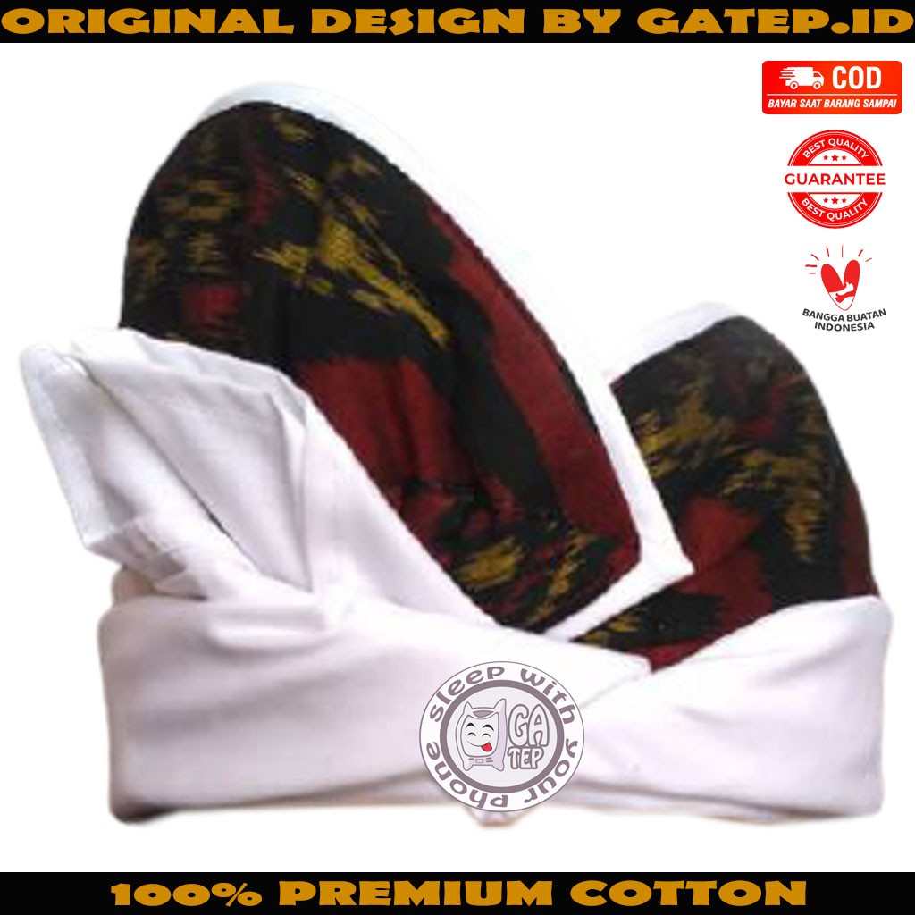 Udeng Bali Putih Polos Tepi Endek Setengah Jadi / Ikat Kepala Bali / Topi Bali / Blangkon Bali