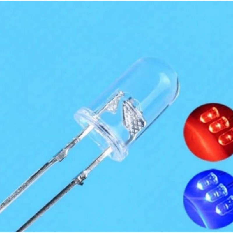 HARGA 10 PCS LED 5MM 2 WARNA MERAH BIRU 2W