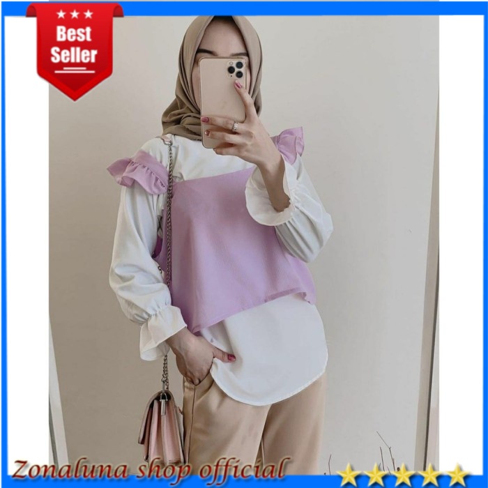 Atasan Blouse Wanita Oda Blouse 2in1 Atasan Baju Muslim Wanita Remaja Terlaris Blouse Korea