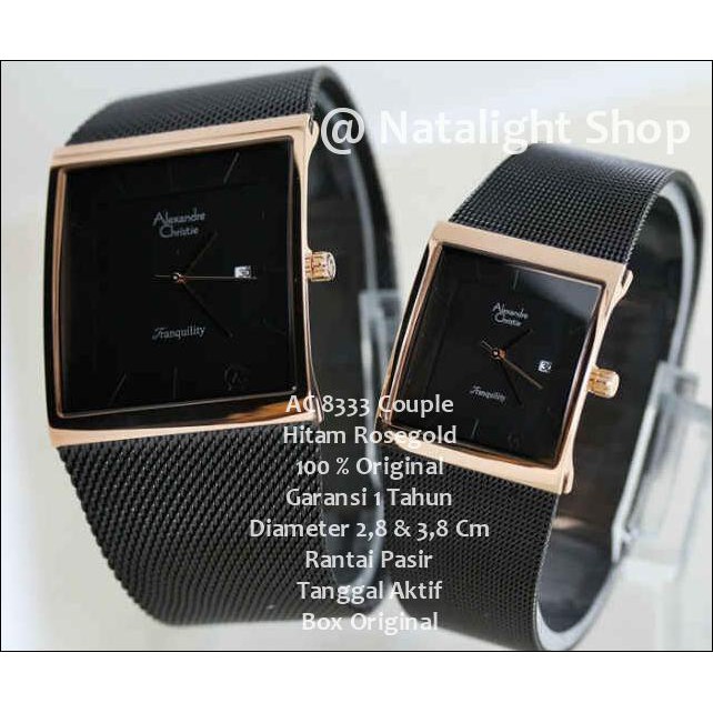 JAM TANGAN COUPLE ALEXANDRE CHRISTIE 8333 HITAM ROSEGOLD ORIGINAL