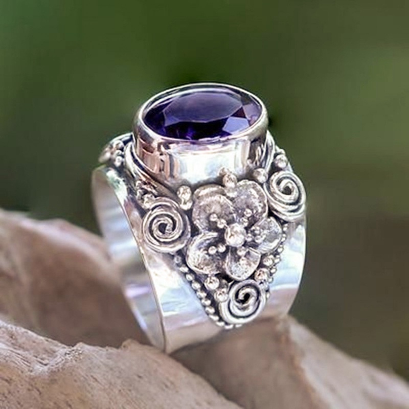 Fancyqube Cincin Sterling Silver 925 Desain Ukiran Bunga Gaya Vintage Untuk Wanita