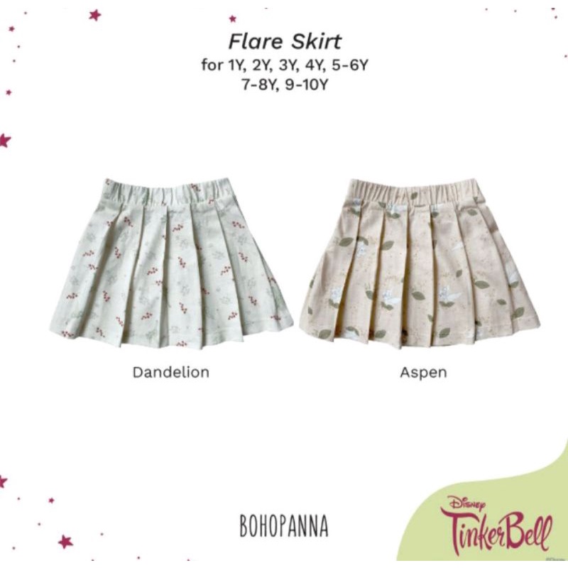 BOHOPANNA - Flare Skirt motif Tinker Bell / Rok Bawahan Plisket Anak Perempuan