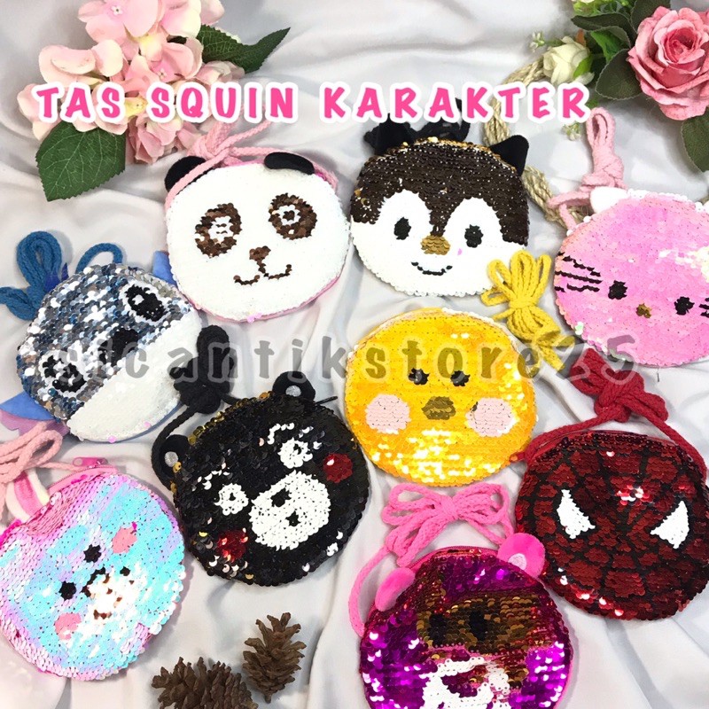 Tas karakter Squin tali panjang / Tas anak lucu / Tas karakter anak murah / Grosir Tas Anak / Dompet