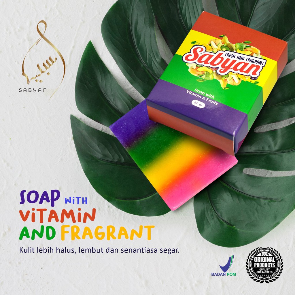 FRUITAMIN SOAP SABUN BUAH SABYAN BPOM / sabun batang pelangi pencerah  sabyan soap ORI