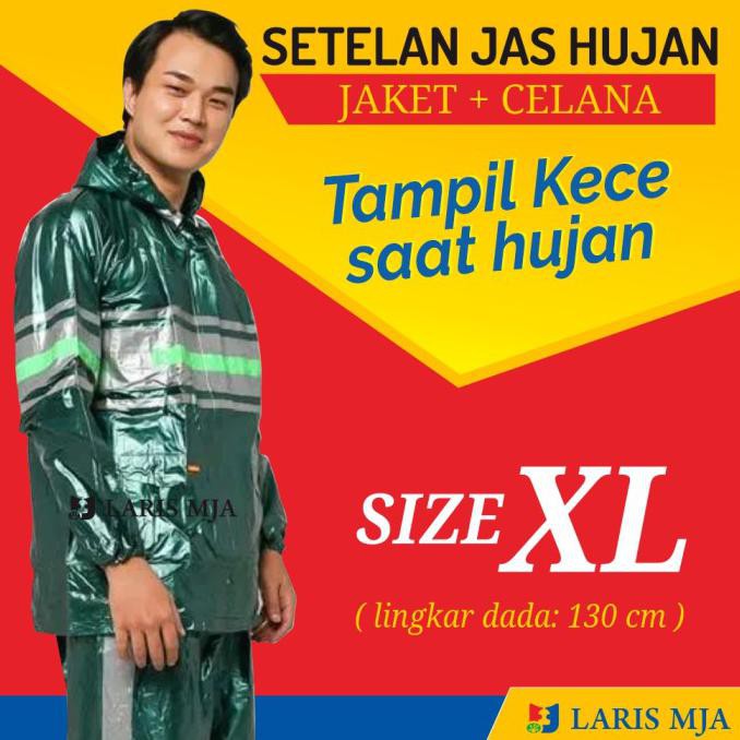 Setelan Jas Hujan Size XL Elmondo FORTUNA 912 Jas Ujan Jaket Celana - Hijau