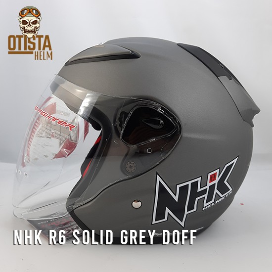 Helm Half Face Nhk R6 Solid Grey Doff Abu Abu Polos Matte Size Besar Ready XXXL