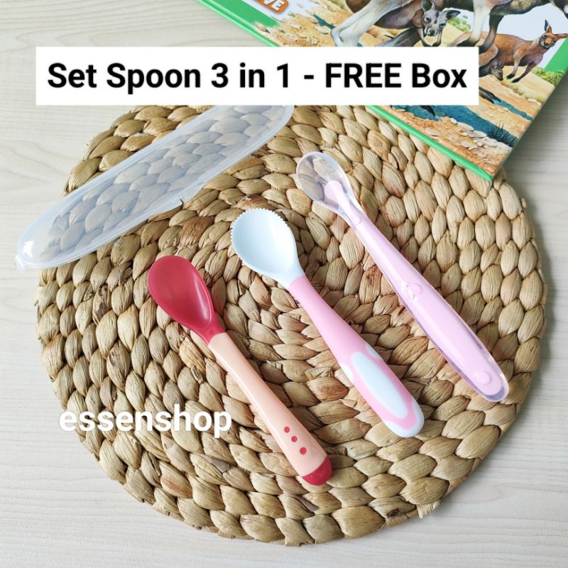 Paket Sendok Makan Bayi silicone silikon Mpasi 3 pcs Free box