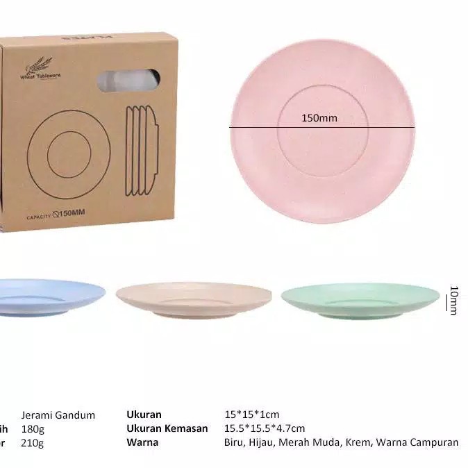 PM1 Piring Plastik Kecil Wheat Straw Plate 1 Set Isi 4 Jerami Piring Makan Saji Piring Makan Set