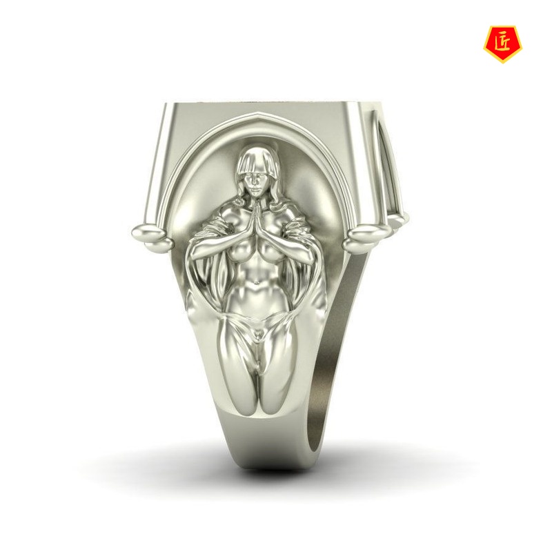 [Ready Stock]Classic Temperament Virgin Mary Prayer Ring Two-Tone