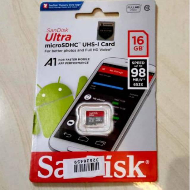 SANDISK MICRO SD A1 16GB SPEED 98MN/S CLASS 10