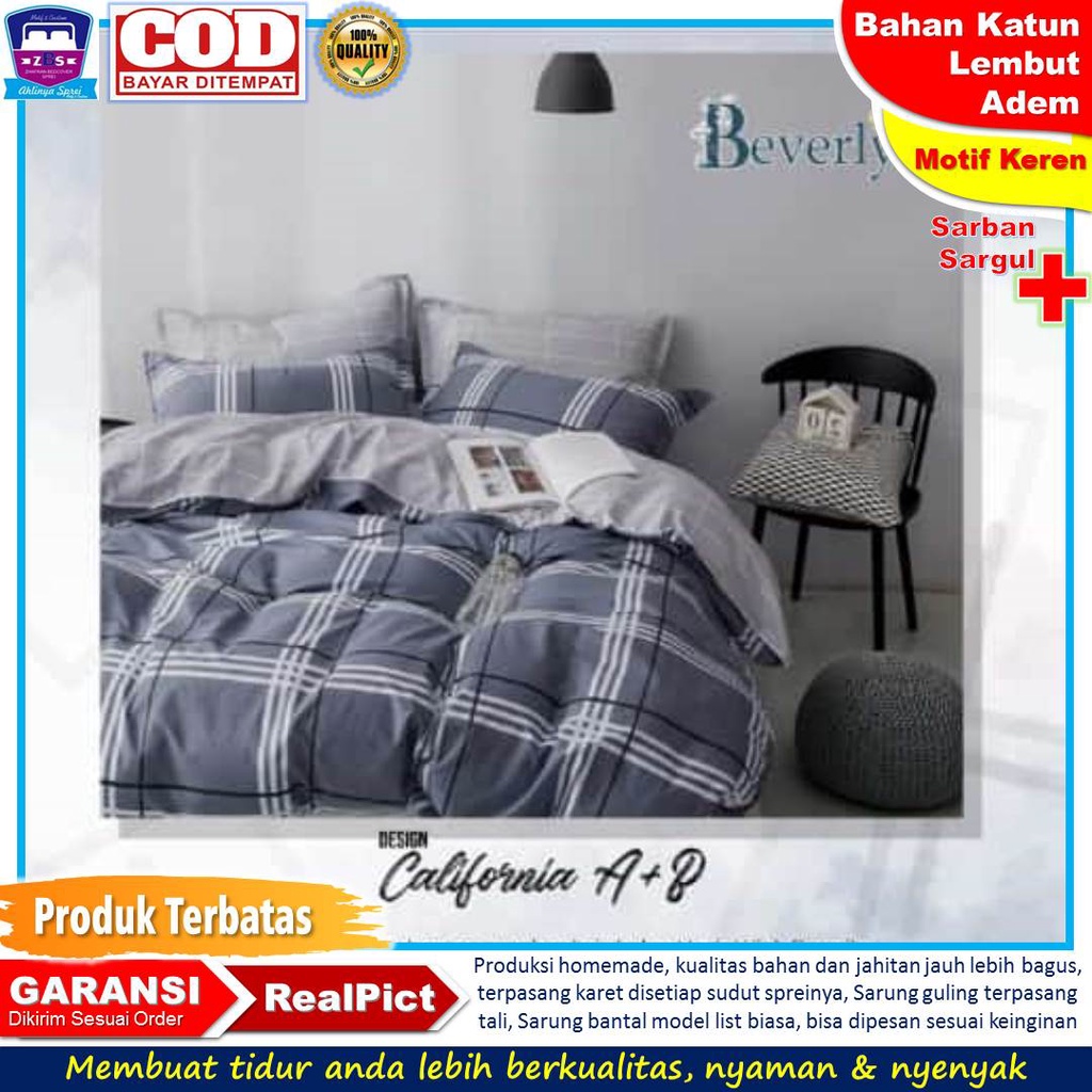 Sprei motif kotak hitam california grey seprai pria original terbaru 2021