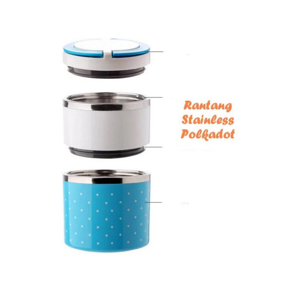 FM - Lunch Box Rantang susun 2 polkadot stainless steel / lunch box susun 2 motif murah / rantang makan mini - random colour/