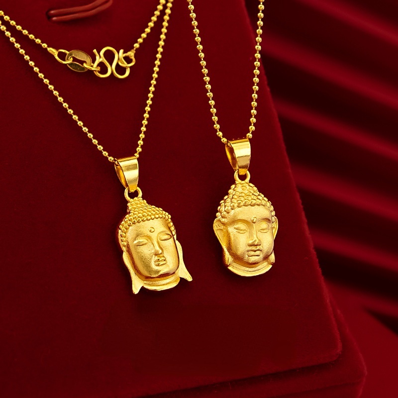 Kalung Liontin Kepala Buddha Kecil Gaya Korea Bahan Emas Asli Kadar 375Untuk Wanita