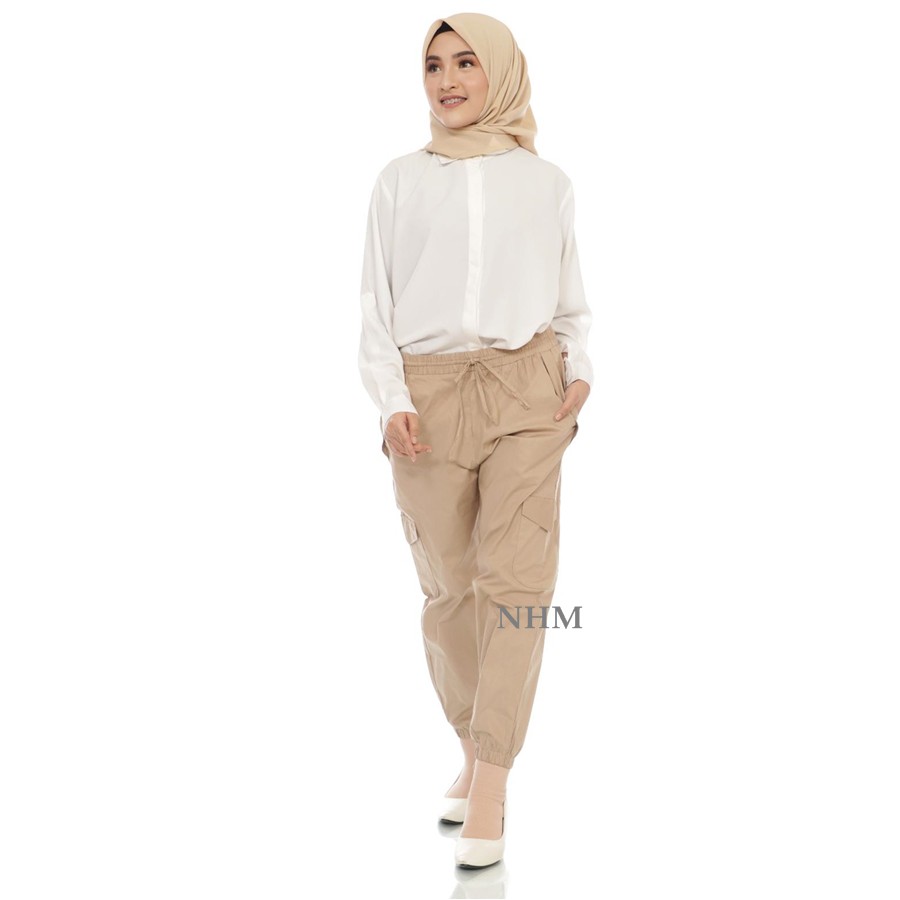 NHM Celana Cargo Jumbo Stretch, Cargo Joger Boyfriend Pants