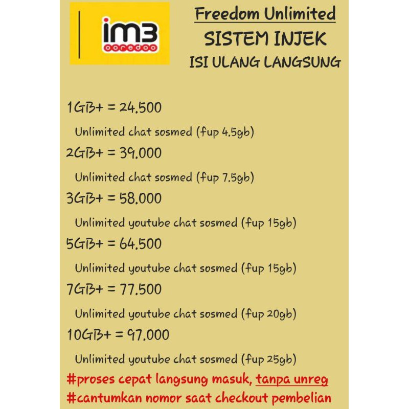 Injek Indosat Isat Im3 M3 Voucher Isi Ulang Paket Data Internet 3gb 7gb 10gb Unlimited Youtube Shopee Indonesia