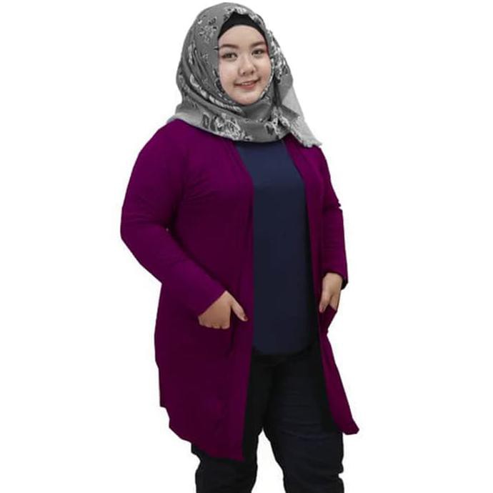 Order Yuk Say Outer Cardigan Kaos Polos Lengan Panjang Big Size / Jumbo - Ungu Terlaris