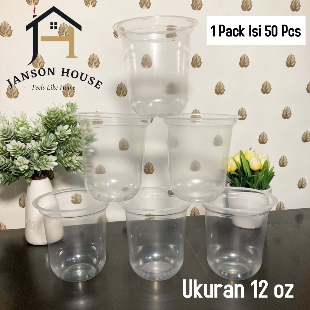 Gelas Plastik Oval Minuman Kopi / Boba Ukuran 12 oz Isi 50 Pcs