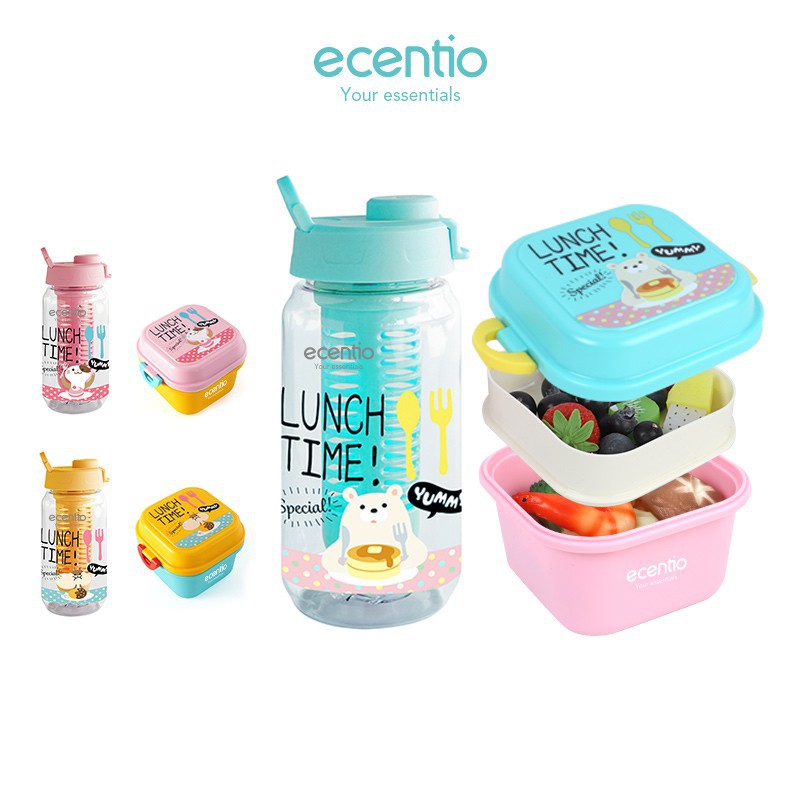 

Ecentio Kotak makan anak/Botol minum& Kotak Bekal Set/lunch box /fruit Tempat Kotak storage BPA FREE