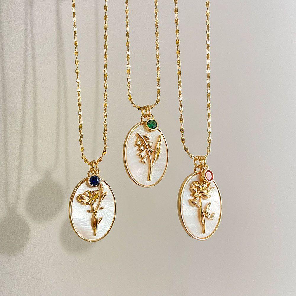 Mxbeauty Shell Kalung Charms Trendi Indah Bunga Oval Liontin Berlian Perempuan Keren Women Necklace