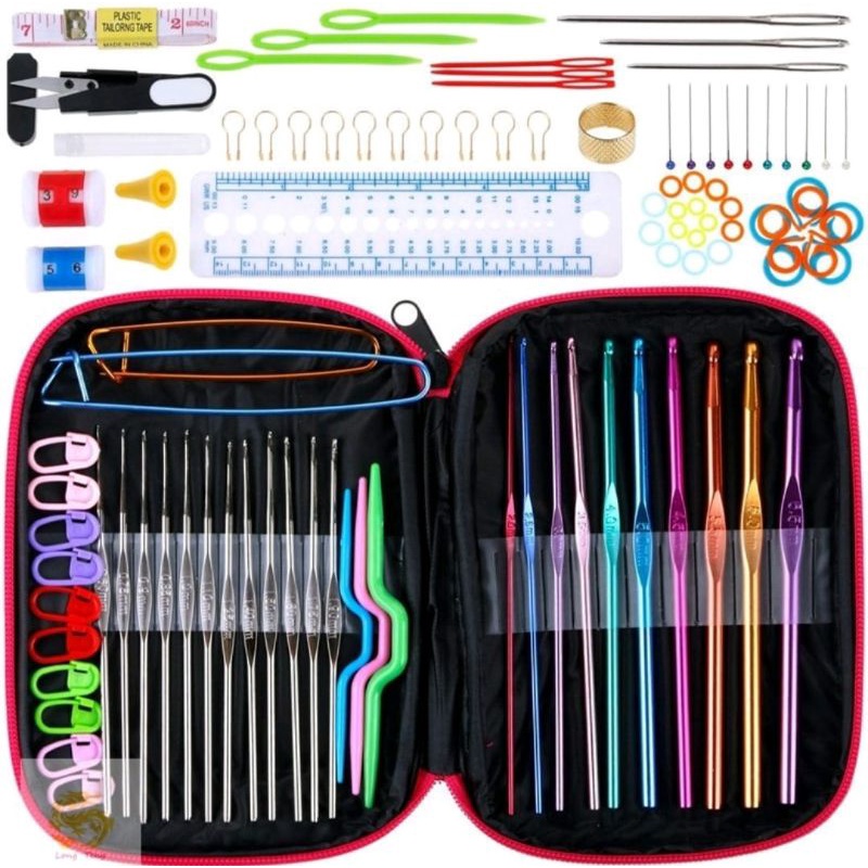 Alat Rajut Set 100pcs / Hakpen Set / Perlengkapan Rajut Set / Jarum Rajut Set - BOX