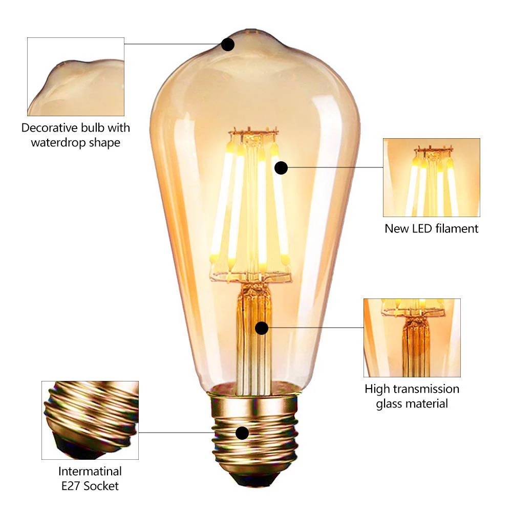 Lampu Filament 4 Watt LED ST64 E27 / Edison Bulb 4W Wing Lock