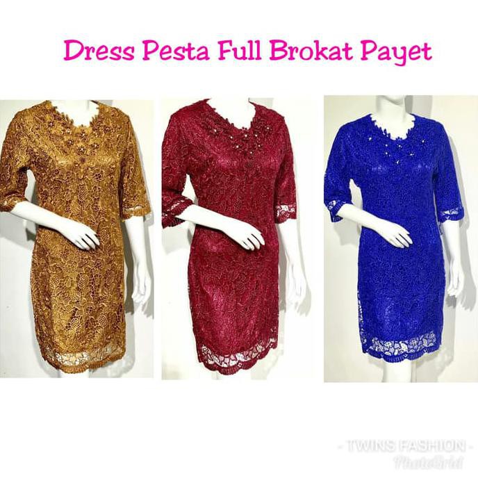 Super Dress Pesta Wanita Full Brokat Brukat Import Premium Payet Jumbo Sale